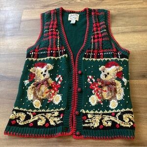Vintage 90s Heritage Collectibles Christmas Bear SweaterVest Grandma core